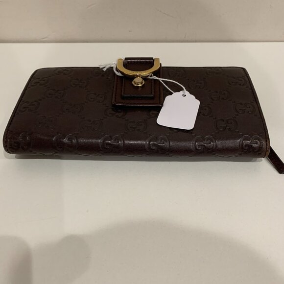 Gucci Brown Leather Bifold Long Wallet Sku#84185 (gently used, pocket dusty) - Picture 3 of 14